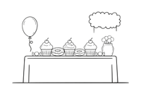A dessert table with cupcakes, donuts and candy – Delightful Sweets coloring page