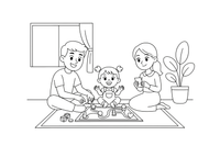 A family playing a board game – Happy Family Moments coloring page