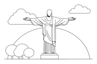 Christ the Redeemer statue on a hill – Famous Landmarks coloring page