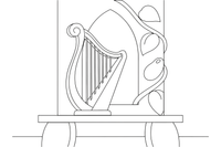 A golden harp with strings, standing on the table – Jack and the Beanstalk Story coloring page