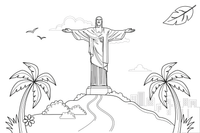 Christ the Redeemer statue on a hill – Famous Landmarks coloring page