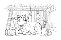 A cow resting inside the barn – Animal Homes coloring page