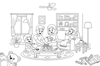 A family playing a board game – Happy Family Moments coloring page