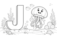 Letter J with a jellyfish – Alphabet Alphabet coloring page