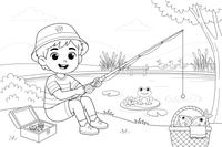 A child fishing by a pond – Kids' Activities coloring page
