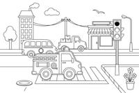 Vehicles lined up at a red light – City City Vehicles coloring page