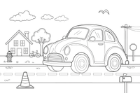 One big classic car up close, rounded body and big round headlights – Different cars coloring page