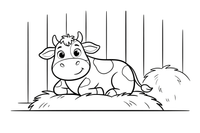 A cow resting inside the barn – Animal Homes coloring page