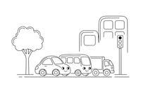 Vehicles lined up at a red light – City City Vehicles coloring page