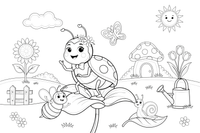 Lavender a ladybug on a petal – Lavender Flower Array coloring page
