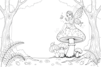 A tiny fairy sitting on a mushroom – Mushrooms coloring page