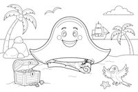 A pirate hat and treasure map – Adventurous Pirate coloring page