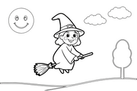 Halloween a witch on a broomstick – Halloween Autumn Night coloring page