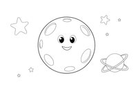 One big moon covered with round craters, close up – Planets of Space coloring page
