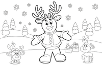 Snowflake cheerful in the snow – Christmas Winter Reindeer coloring page