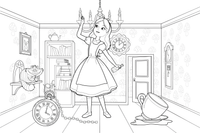 Alice growing very tall, her head near the ceiling – Alice in Wonderland Story coloring page