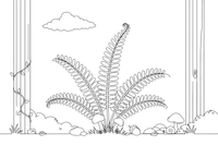 A big leafy fern growing on the forest floor – Forest Plant Wonders coloring page