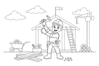 A man wearing a tool belt, holding a hammer – Builder's Tools coloring page