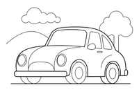 One big classic car up close, rounded body and big round headlights – Different cars coloring page