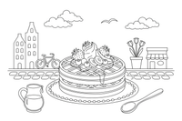 A plate of waffles with fruit on top (Belgium) – World Food Delights coloring page