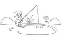 A child fishing by a pond – Kids' Activities coloring page