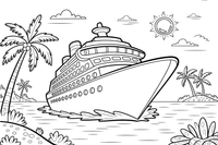 A cruise ship sailing past palm-tree islands – Water Watercraft coloring page