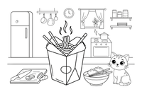 A takeout box of noodles – Yummy Meals coloring page