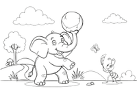 A strong elephant lifting a big heavy rock and a little ant carrying a light feather – Opposite Concepts coloring page