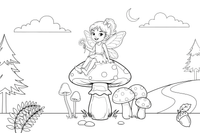 A tiny fairy sitting on a mushroom – Mushrooms coloring page