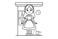 Alice growing very tall, her head near the ceiling – Alice in Wonderland Story coloring page