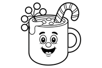 Mug of cocoa with a candy cane decorated with baubles – Christmas Winter Treats coloring page