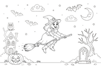 Halloween a witch on a broomstick – Halloween Autumn Night coloring page