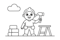 A man wearing a tool belt, holding a hammer – Builder's Tools coloring page
