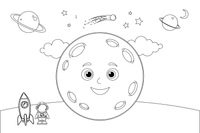One big moon covered with round craters, close up – Planets of Space coloring page