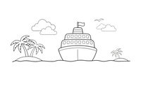 A cruise ship sailing past palm-tree islands – Water Watercraft coloring page