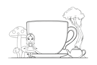 Alice very tiny beside a giant teacup – Alice in Wonderland Story coloring page
