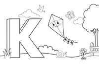 Letter K with a kite – Alphabet Alphabet coloring page