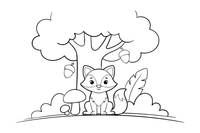 A fox sitting under a big oak tree – Forest Plant Wonders coloring page