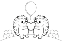 Two hedgehogs holding a heart together – Valentine's Day coloring page