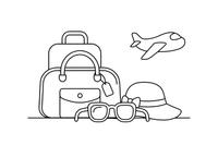 A travel bag, a sun hat and sunglasses laid out – Travel & Journeys Place coloring page