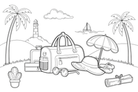 A travel bag, a sun hat and sunglasses laid out – Travel & Journeys Place coloring page