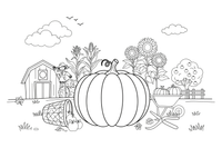 One big round pumpkin with a stem, close up – Autumn Harvest coloring page