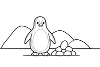 A penguin standing by its nest of stones on the ice – Animal Homes coloring page