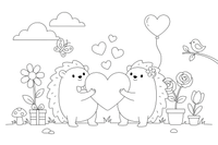 Two hedgehogs holding a heart together – Valentine's Day coloring page