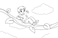 Jack sliding down the beanstalk with the goose under his arm – Jack and the Beanstalk Story coloring page