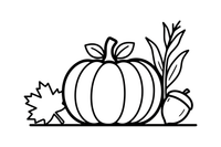 One big round pumpkin with a stem, close up – Autumn Harvest coloring page