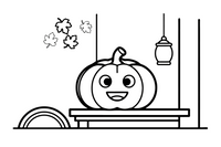 Halloween Pumpkin on a shelf in a barn – Halloween Autumn Creatures coloring page