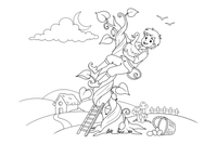 Jack sliding down the beanstalk with the goose under his arm – Jack and the Beanstalk Story coloring page