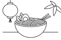 A bowl of ramen with an egg half and vegetables (Japan) – World Food Delights coloring page