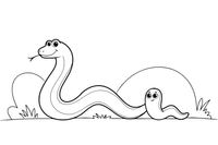 A long wiggly snake next to a short little worm – Opposite Concepts coloring page